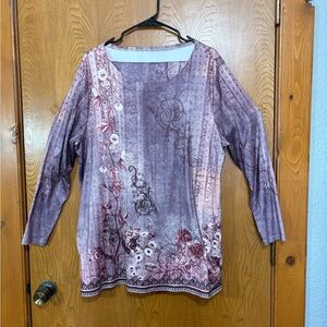 Chic Floral Long Sleeve Top - Mauve Tunic with pockets